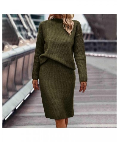 Skirt Set Women Autumn Winter Solid Color Long Sleeve Long Skirt Half Turtleneck Sweater Set, Large Green ➤➤ 2024 Skirt for W...