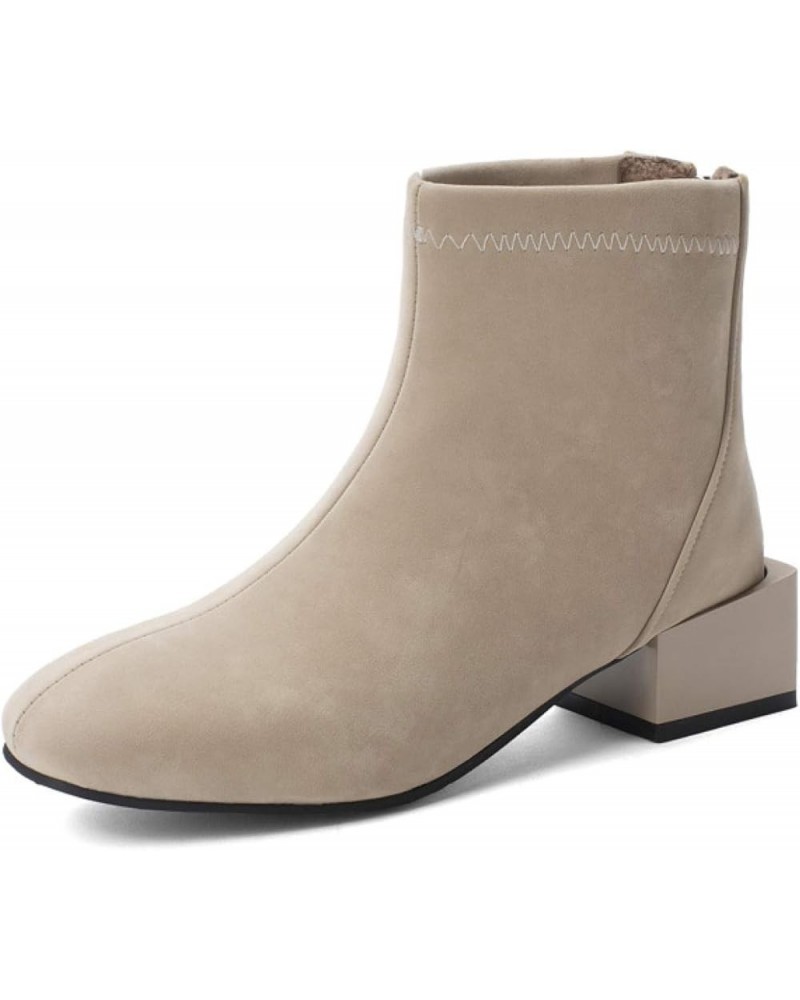 Women's Mid-Heel Square Heel Ankle Booties Square Toe Back Zipper Anti Slip Casual Booties Beige $28.00 Boots