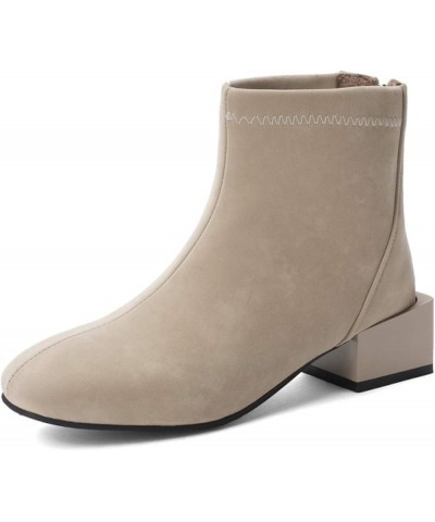 Women's Mid-Heel Square Heel Ankle Booties Square Toe Back Zipper Anti Slip Casual Booties Beige $28.00 Boots