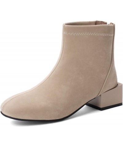 Women's Mid-Heel Square Heel Ankle Booties Square Toe Back Zipper Anti Slip Casual Booties Beige $28.00 Boots