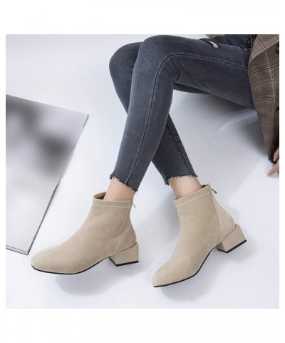 Women's Mid-Heel Square Heel Ankle Booties Square Toe Back Zipper Anti Slip Casual Booties Beige $28.00 Boots