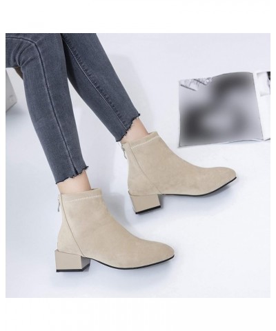 Women's Mid-Heel Square Heel Ankle Booties Square Toe Back Zipper Anti Slip Casual Booties Beige $28.00 Boots