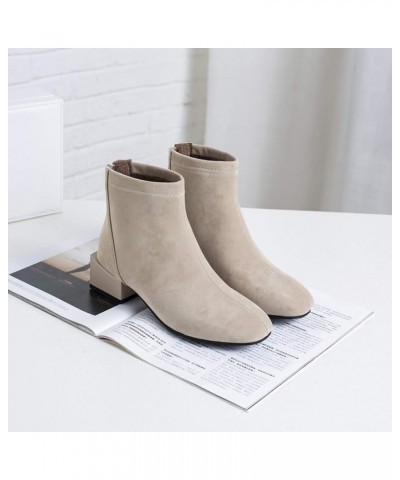 Women's Mid-Heel Square Heel Ankle Booties Square Toe Back Zipper Anti Slip Casual Booties Beige $28.00 Boots