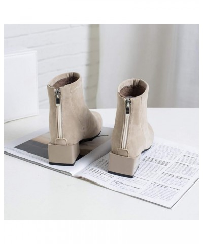 Women's Mid-Heel Square Heel Ankle Booties Square Toe Back Zipper Anti Slip Casual Booties Beige $28.00 Boots