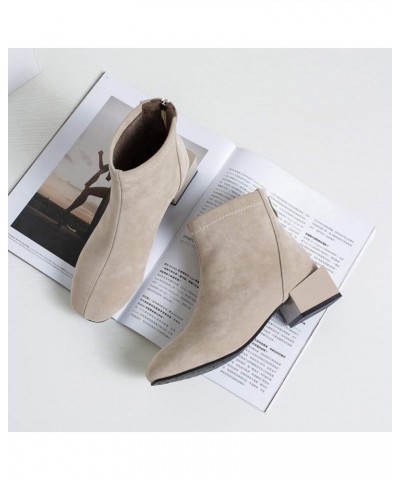 Women's Mid-Heel Square Heel Ankle Booties Square Toe Back Zipper Anti Slip Casual Booties Beige $28.00 Boots