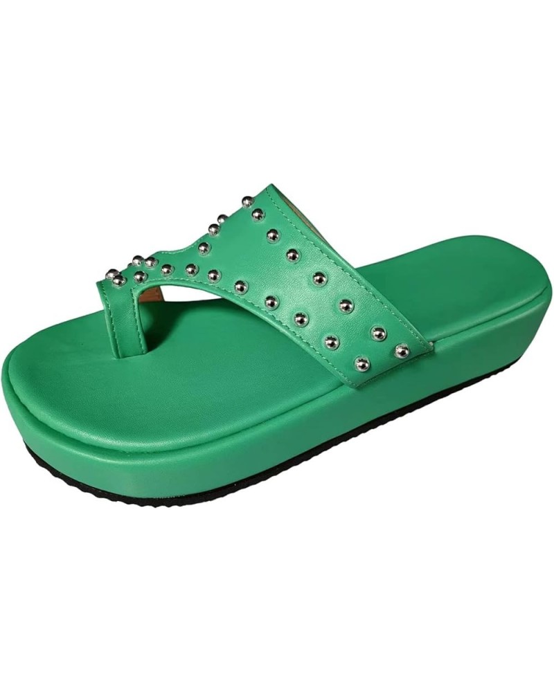 Ladies Fashion Summer Solid Color Leather Metal Nail Decorative Open Toe Thick Sole Slingback Sandals for Women Green $14.02 ...