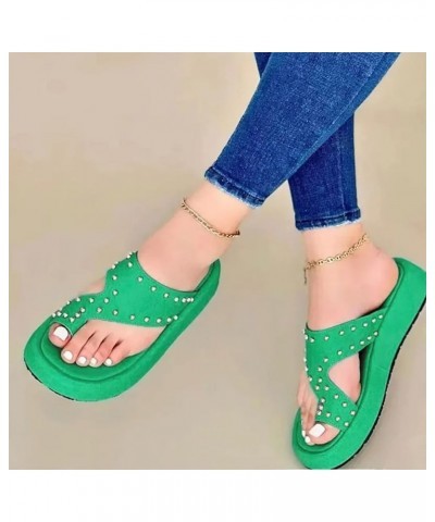 Ladies Fashion Summer Solid Color Leather Metal Nail Decorative Open Toe Thick Sole Slingback Sandals for Women Green $14.02 ...