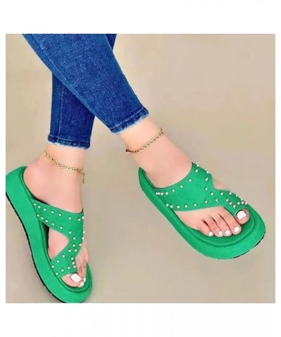 Ladies Fashion Summer Solid Color Leather Metal Nail Decorative Open Toe Thick Sole Slingback Sandals for Women Green $14.02 ...