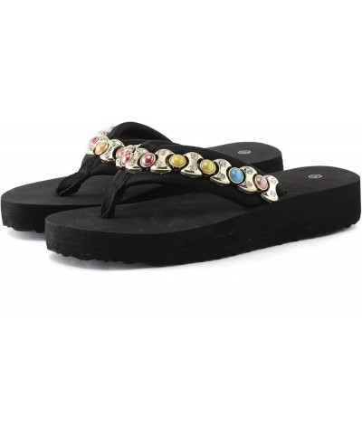 Ladies Shoes Wedge Flip Flops Fashion Beads Comfortable Soft Flip Flops Beach Sandals Flip Flop Slippers for Girls (Black, 6....