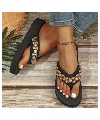 Ladies Shoes Wedge Flip Flops Fashion Beads Comfortable Soft Flip Flops Beach Sandals Flip Flop Slippers for Girls (Black, 6....