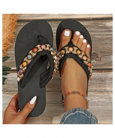 Ladies Shoes Wedge Flip Flops Fashion Beads Comfortable Soft Flip Flops Beach Sandals Flip Flop Slippers for Girls (Black, 6....