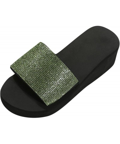 Women Glitter Diamond Decoration Wedge Slippers Breathable Open Toe Beach Sandals Non Slip Quick Drying Sandals Green 7.5 $11...