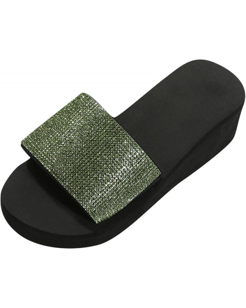 Women Glitter Diamond Decoration Wedge Slippers Breathable Open Toe Beach Sandals Non Slip Quick Drying Sandals Green 7.5 $11...