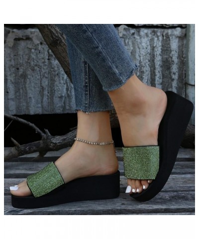 Women Glitter Diamond Decoration Wedge Slippers Breathable Open Toe Beach Sandals Non Slip Quick Drying Sandals Green 7.5 $11...