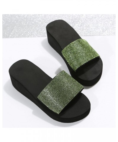 Women Glitter Diamond Decoration Wedge Slippers Breathable Open Toe Beach Sandals Non Slip Quick Drying Sandals Green 7.5 $11...