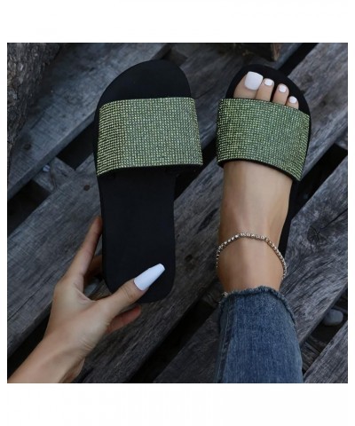 Women Glitter Diamond Decoration Wedge Slippers Breathable Open Toe Beach Sandals Non Slip Quick Drying Sandals Green 7.5 $11...