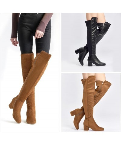 Women's Over The Knee Boot Thigh High Block Heel Stretch Boots Fashion Side Zip Almond Toe Winter Booties Black Faux Suede V2...