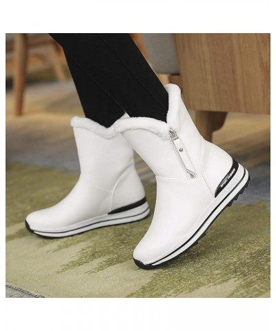 Women Waterproof Winter Ankle Boots Zipper Comfy Non Slip Warm Cold Weather Flat Casual Snow Booties White $27.06 Outdoor Shoes