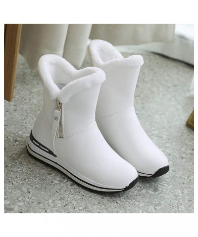 Women Waterproof Winter Ankle Boots Zipper Comfy Non Slip Warm Cold Weather Flat Casual Snow Booties White $27.06 Outdoor Shoes