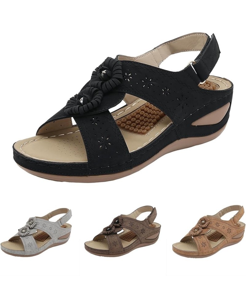 Women Fashion Floral Walking Sandals Orthotic Slip On Lightweight Athletic Sandals Cork Wedge Sandals With Arch Support Black...