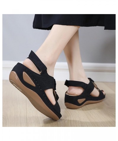 Women Fashion Floral Walking Sandals Orthotic Slip On Lightweight Athletic Sandals Cork Wedge Sandals With Arch Support Black...