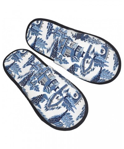 Warm Furry Slippers Indoor Plush Shoes Asia Oriental Blue Non-Slip House Slippers For Men And Women $12.40 Slippers