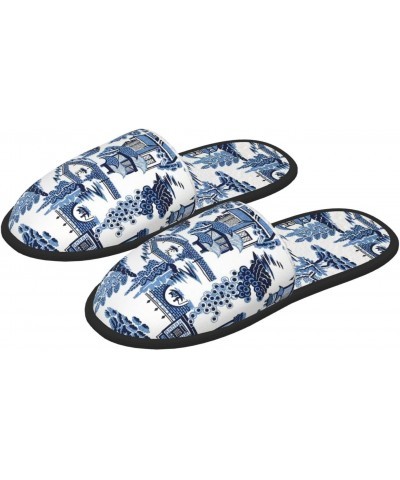 Warm Furry Slippers Indoor Plush Shoes Asia Oriental Blue Non-Slip House Slippers For Men And Women $12.40 Slippers