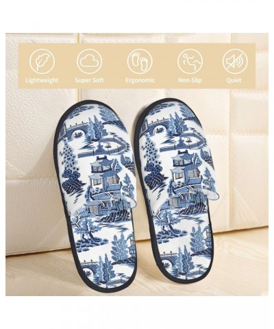 Warm Furry Slippers Indoor Plush Shoes Asia Oriental Blue Non-Slip House Slippers For Men And Women $12.40 Slippers