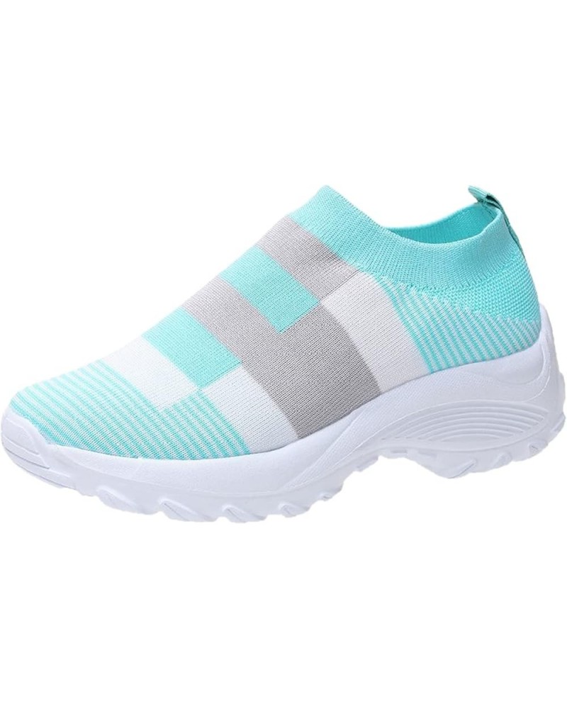 Women's Sneakers Fashion Lightweight Casual Walking Shoes Knit Mesh Slip On Sneakers Women'S Flats Blue $19.19 Fashion Sneakers