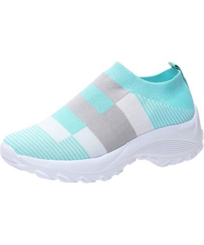 Women's Sneakers Fashion Lightweight Casual Walking Shoes Knit Mesh Slip On Sneakers Women'S Flats Blue $19.19 Fashion Sneakers