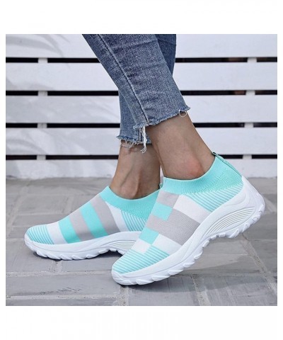 Women's Sneakers Fashion Lightweight Casual Walking Shoes Knit Mesh Slip On Sneakers Women'S Flats Blue $19.19 Fashion Sneakers