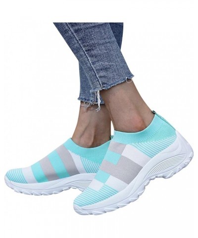 Women's Sneakers Fashion Lightweight Casual Walking Shoes Knit Mesh Slip On Sneakers Women'S Flats Blue $19.19 Fashion Sneakers