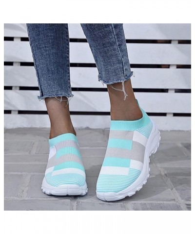 Women's Sneakers Fashion Lightweight Casual Walking Shoes Knit Mesh Slip On Sneakers Women'S Flats Blue $19.19 Fashion Sneakers