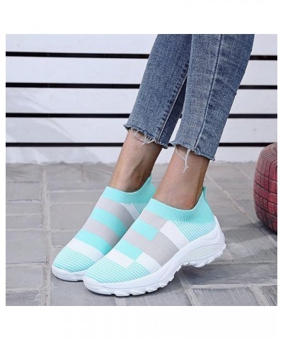 Women's Sneakers Fashion Lightweight Casual Walking Shoes Knit Mesh Slip On Sneakers Women'S Flats Blue $19.19 Fashion Sneakers