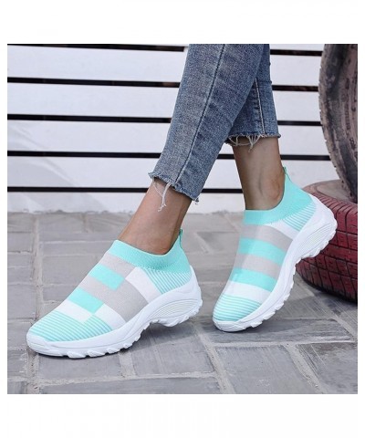 Women's Sneakers Fashion Lightweight Casual Walking Shoes Knit Mesh Slip On Sneakers Women'S Flats Blue $19.19 Fashion Sneakers