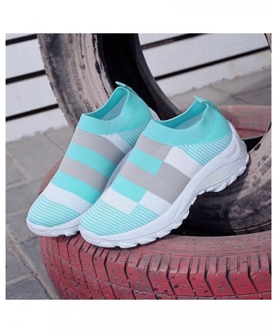 Women's Sneakers Fashion Lightweight Casual Walking Shoes Knit Mesh Slip On Sneakers Women'S Flats Blue $19.19 Fashion Sneakers