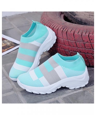 Women's Sneakers Fashion Lightweight Casual Walking Shoes Knit Mesh Slip On Sneakers Women'S Flats Blue $19.19 Fashion Sneakers