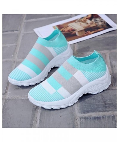 Women's Sneakers Fashion Lightweight Casual Walking Shoes Knit Mesh Slip On Sneakers Women'S Flats Blue $19.19 Fashion Sneakers