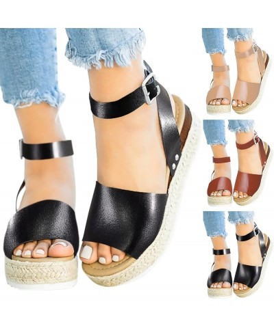 Platform Sandals for Women Dressy Summer Womens Espadrilles Buckle Ankle Strap Leather Raffia Sandals Black Sandals Wedges fo...