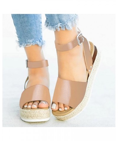 Platform Sandals for Women Dressy Summer Womens Espadrilles Buckle Ankle Strap Leather Raffia Sandals Black Sandals Wedges fo...