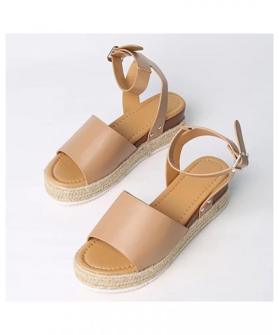 Platform Sandals for Women Dressy Summer Womens Espadrilles Buckle Ankle Strap Leather Raffia Sandals Black Sandals Wedges fo...