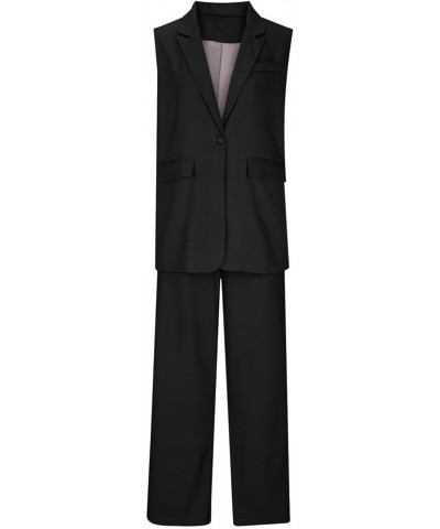 Women's 2 Piece Outfits Sleeveless Suit Vest and Wide Leg Pants Business Casual Sets Black - 2024 Pants for Women $21.61 Flats