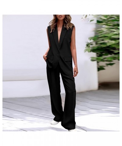 Women's 2 Piece Outfits Sleeveless Suit Vest and Wide Leg Pants Business Casual Sets Black - 2024 Pants for Women $21.61 Flats