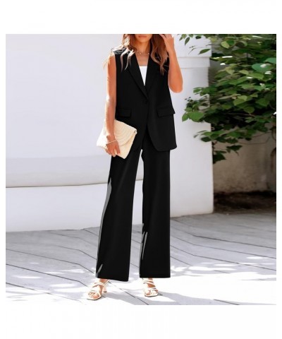 Women's 2 Piece Outfits Sleeveless Suit Vest and Wide Leg Pants Business Casual Sets Black - 2024 Pants for Women $21.61 Flats