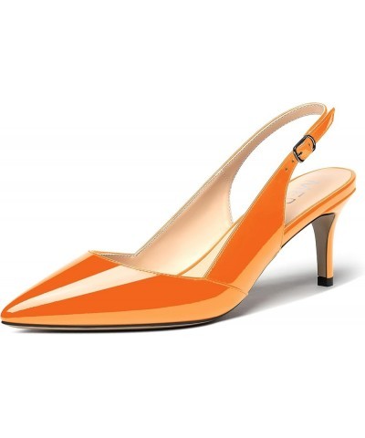 Women's Buckle Solid Party Pointed Toe Fashion Patent Slingback Stiletto Mid Heel Pumps Shoes 2.5 Inch Orange $31.91 Pumps