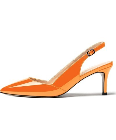 Women's Buckle Solid Party Pointed Toe Fashion Patent Slingback Stiletto Mid Heel Pumps Shoes 2.5 Inch Orange $31.91 Pumps