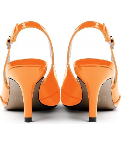 Women's Buckle Solid Party Pointed Toe Fashion Patent Slingback Stiletto Mid Heel Pumps Shoes 2.5 Inch Orange $31.91 Pumps