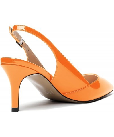 Women's Buckle Solid Party Pointed Toe Fashion Patent Slingback Stiletto Mid Heel Pumps Shoes 2.5 Inch Orange $31.91 Pumps