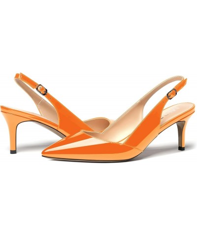 Women's Buckle Solid Party Pointed Toe Fashion Patent Slingback Stiletto Mid Heel Pumps Shoes 2.5 Inch Orange $31.91 Pumps