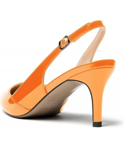 Women's Buckle Solid Party Pointed Toe Fashion Patent Slingback Stiletto Mid Heel Pumps Shoes 2.5 Inch Orange $31.91 Pumps